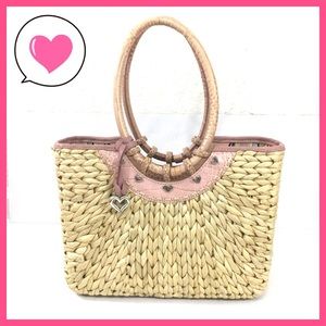 Brighton Leili Rose Pink Heart Straw Bag Purse